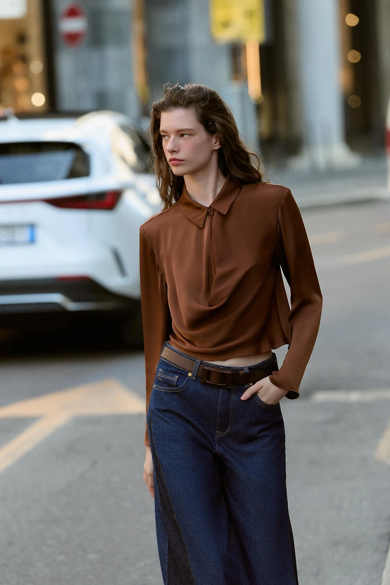 FLOWY SATIN EFFECT SHIRT