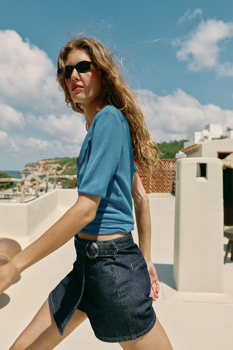 Z1975 WRAP DENIM SKORT WITH BUCKLE