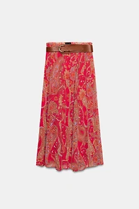 BELTED PRINTED SKIRT