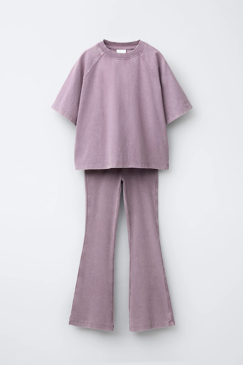 HEAVY WEIGHT T-SHIRT AND WASHED EFFECT RIB FLARE LEGGINGS SET