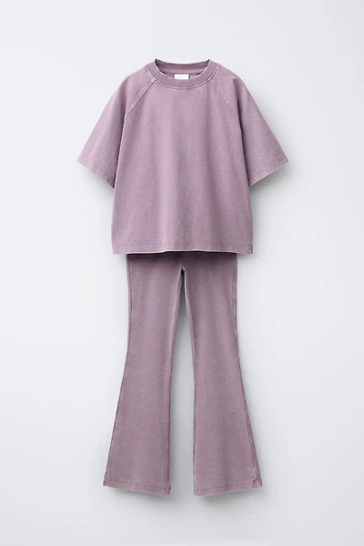 HEAVY WEIGHT T-SHIRT AND WASHED EFFECT RIB FLARE LEGGINGS SET