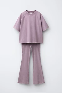 HEAVY WEIGHT T-SHIRT AND WASHED EFFECT RIB FLARE LEGGINGS SET