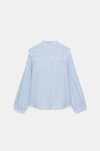 METALLIC THREAD RUFFLED STRIPED SHIRT