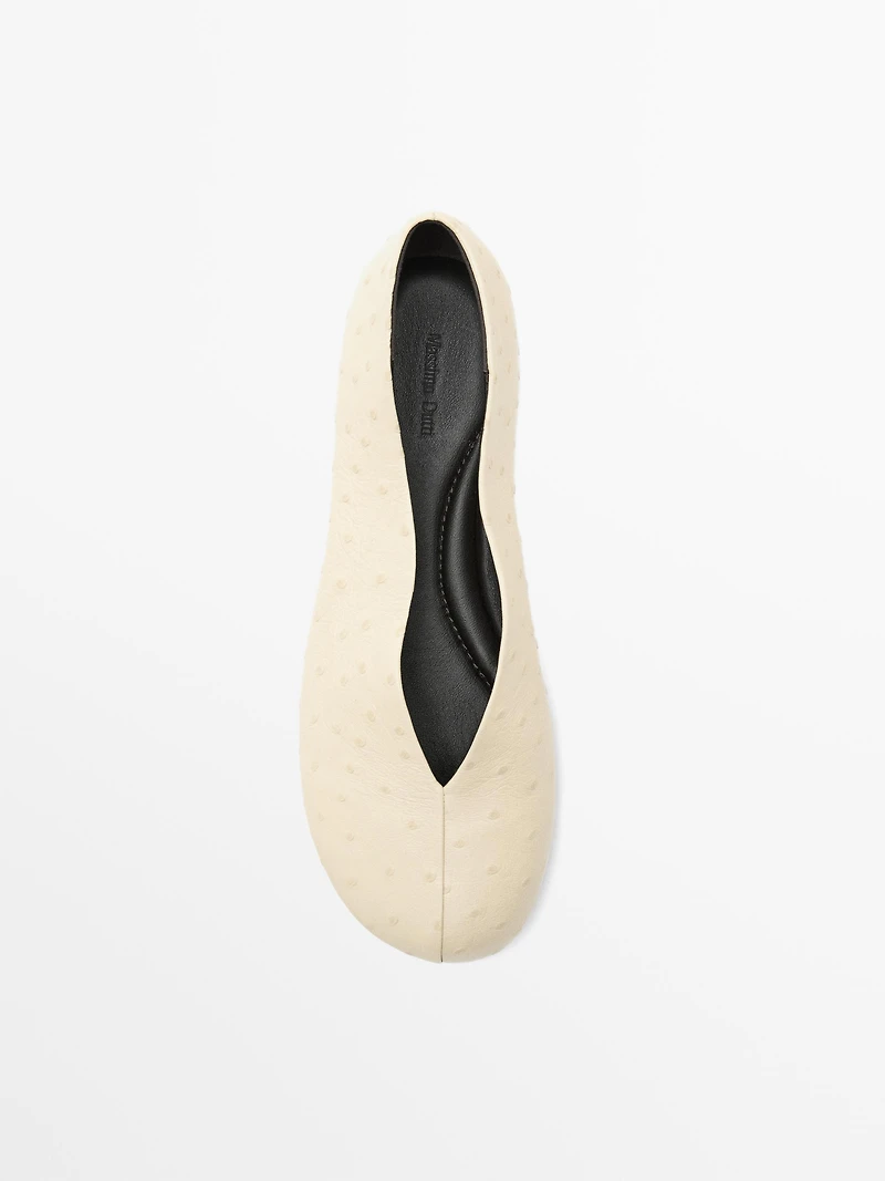 Ostrich print leather ballet flats