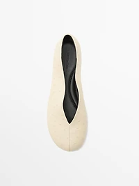 Ostrich print leather ballet flats