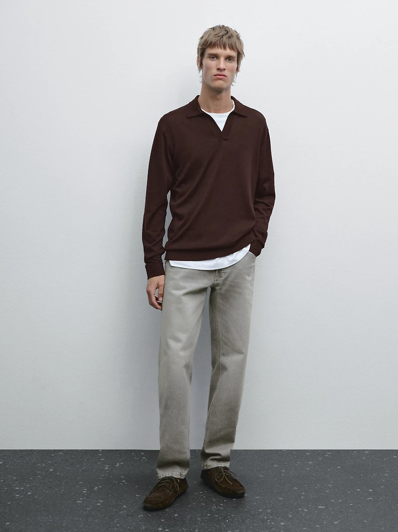 Knit sweater with a polo collar