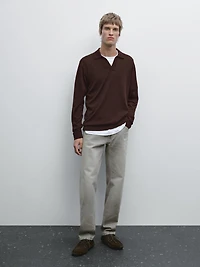 Knit sweater with a polo collar