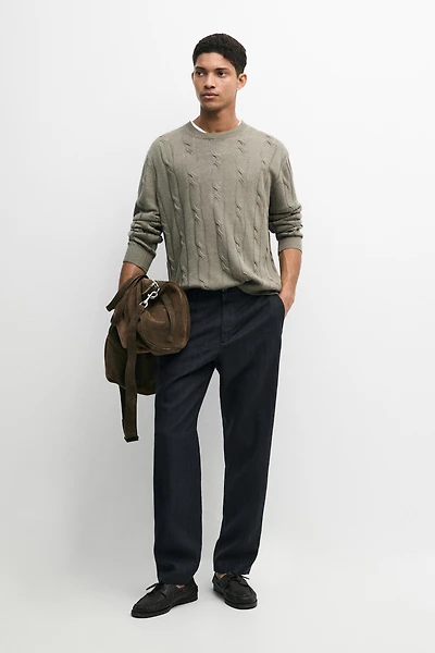 Linen trousers with striped detail