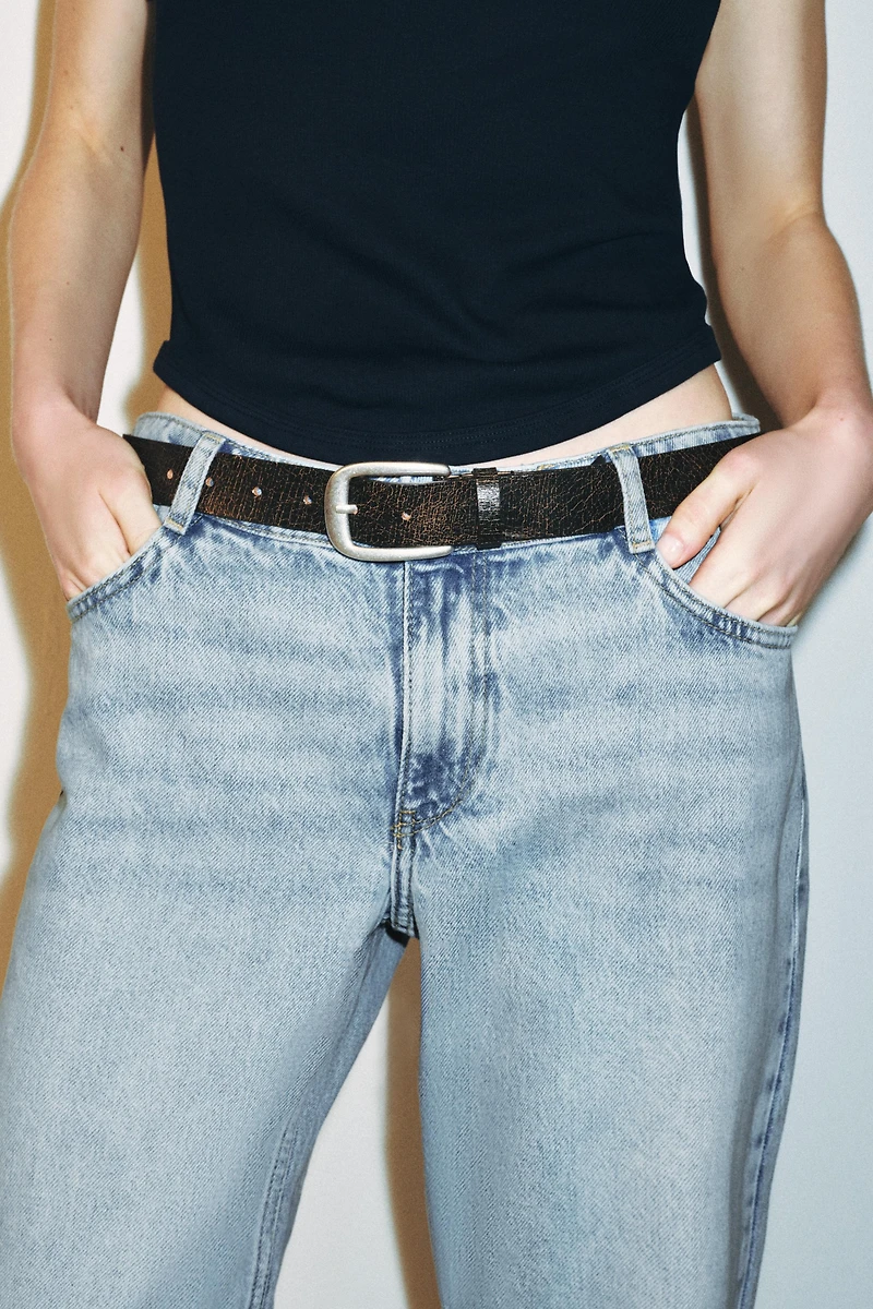 CRACKLED EFFECT 100% LEATHER BELT