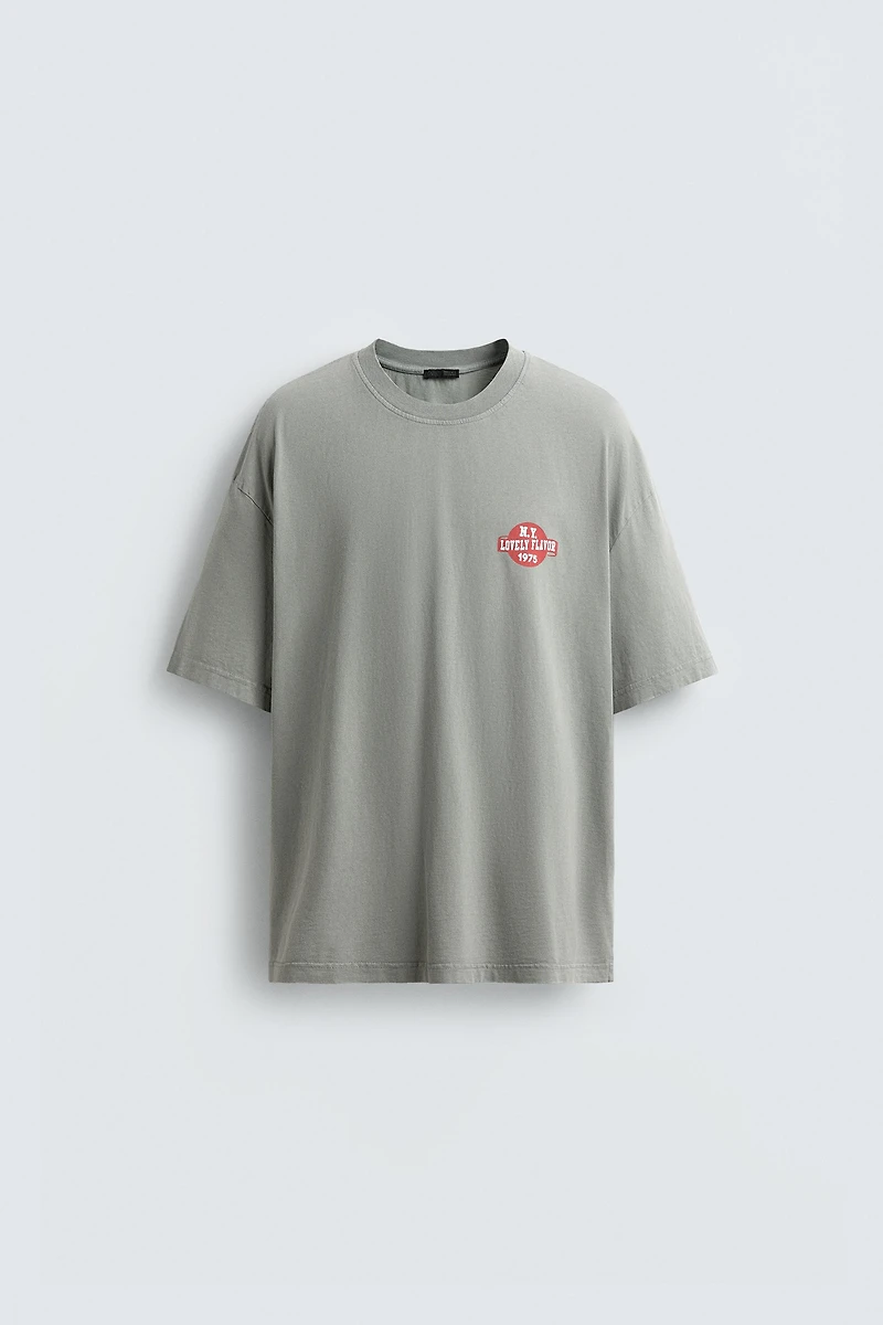 WASHED T-SHIRT WITH COMBINED PRINT