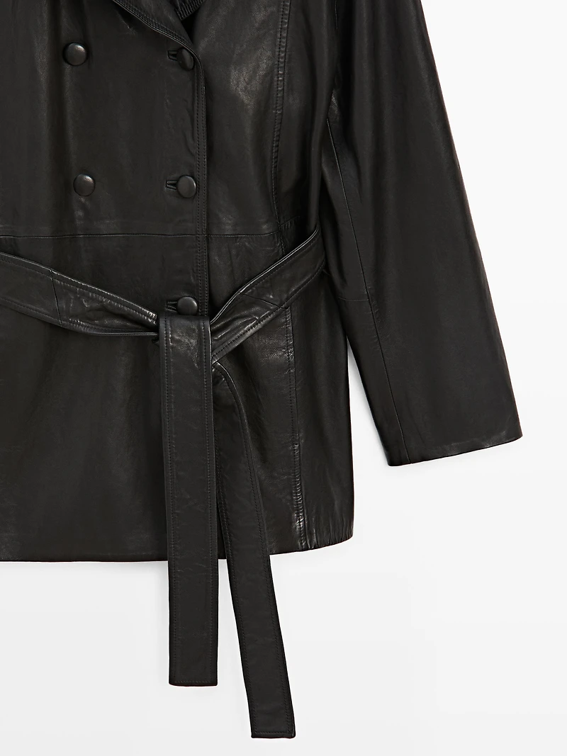 Nappa leather jacket with belt detail