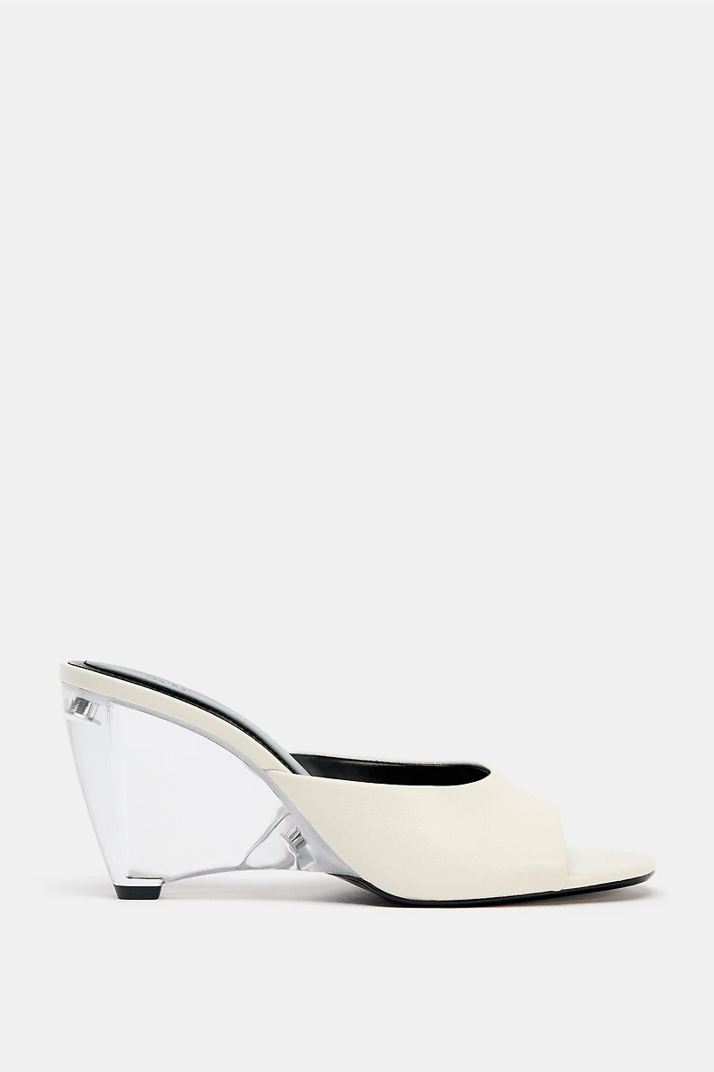 TRANSPARENT WEDGE LEATHER MULES
