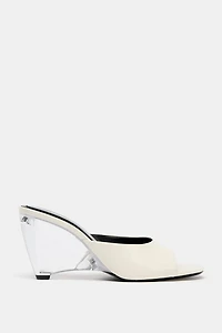TRANSPARENT WEDGE LEATHER MULES