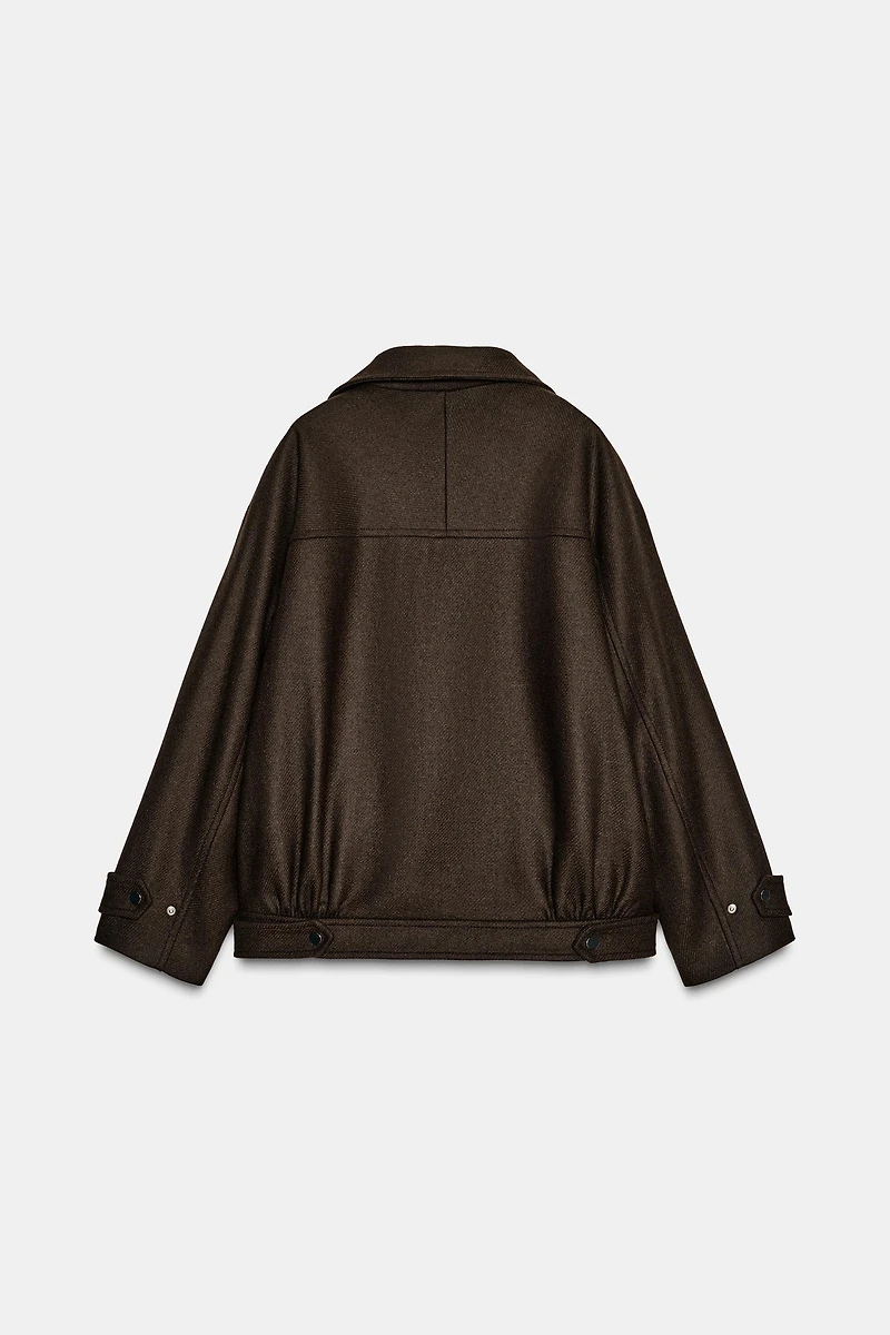 WOOL BLEND BOMBER JACKET WITH HIGH NECK
