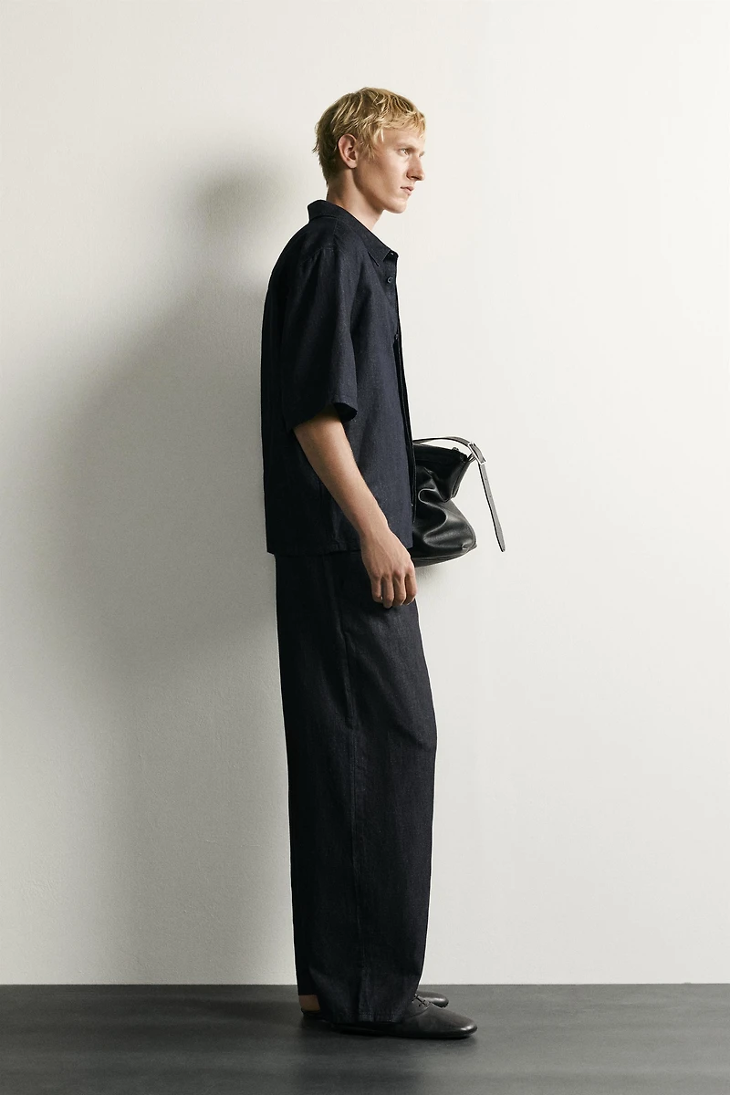 COTTON-LINEN BOXY FIT DENIM SHIRT