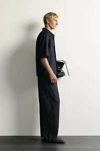 COTTON-LINEN BOXY FIT DENIM SHIRT