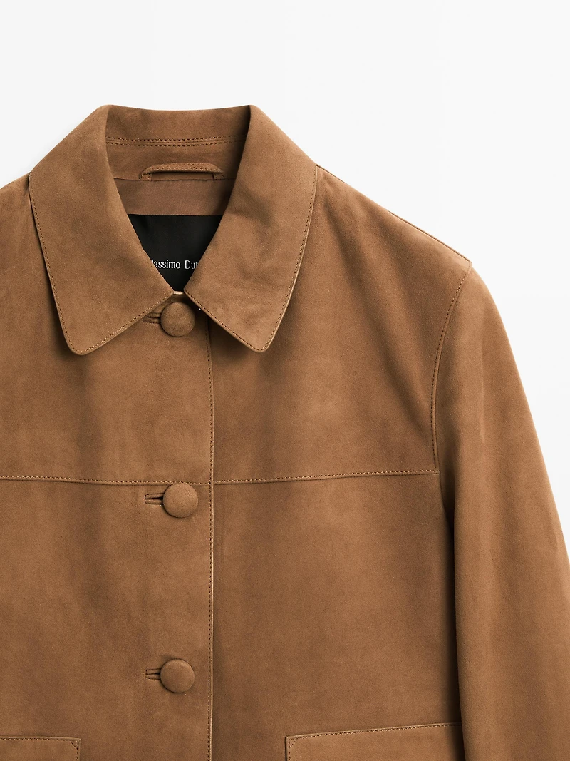 Suede leather jacket with lined buttons