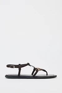 ANIMAL PRINT FURRY LEATHER SANDALS