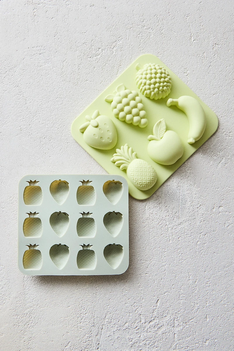 SET OF SILICONE ICE TRAYS WITH FRUIT SHAPES (SET OF 2)