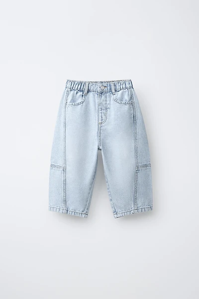 SEAMED CANVAS BARREL JEANS