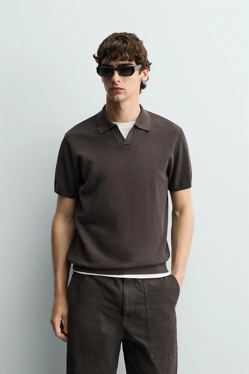 KNIT TEXTURED POLO SHIRT