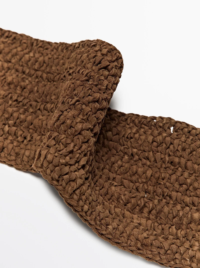 Plaited split suede leather sash belt