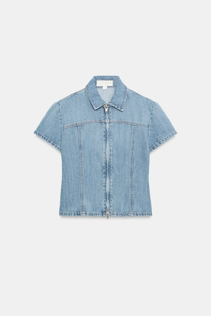 CHEMISE EN DENIM TRF À FERMETURE ÉCLAIR