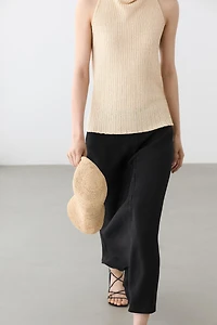 Straight linen midi skirt