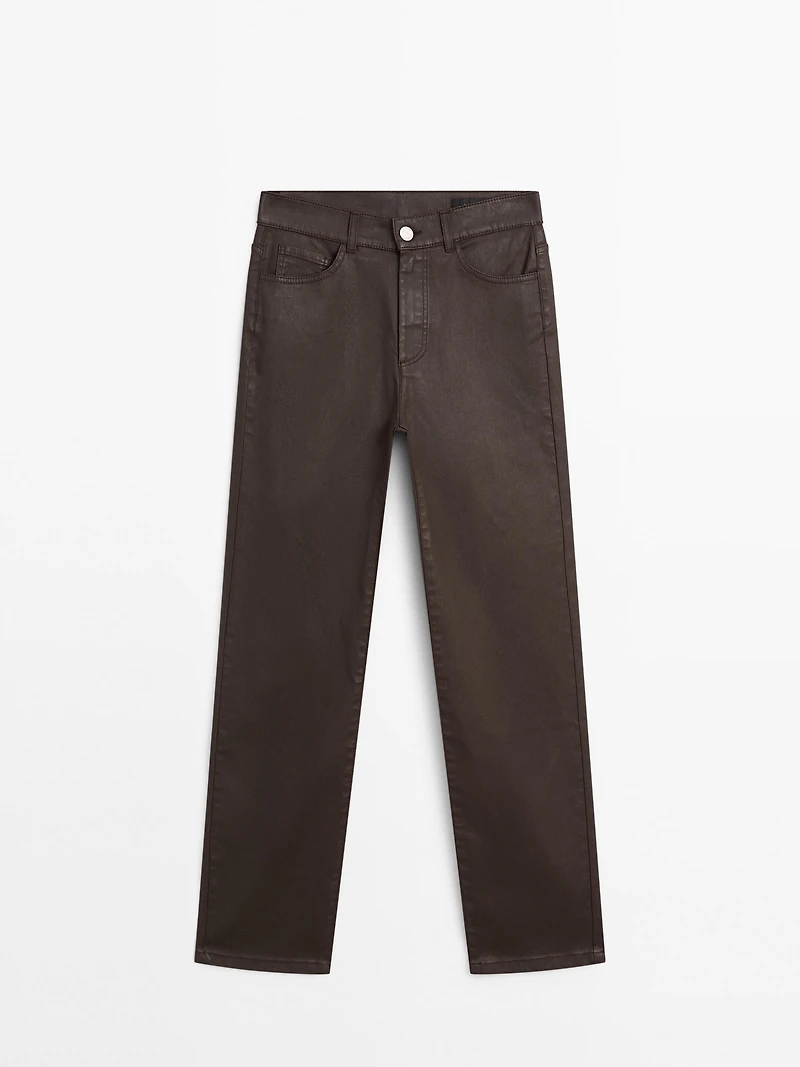 Pantalon straight enduit taille haute