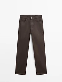Pantalon straight enduit taille haute