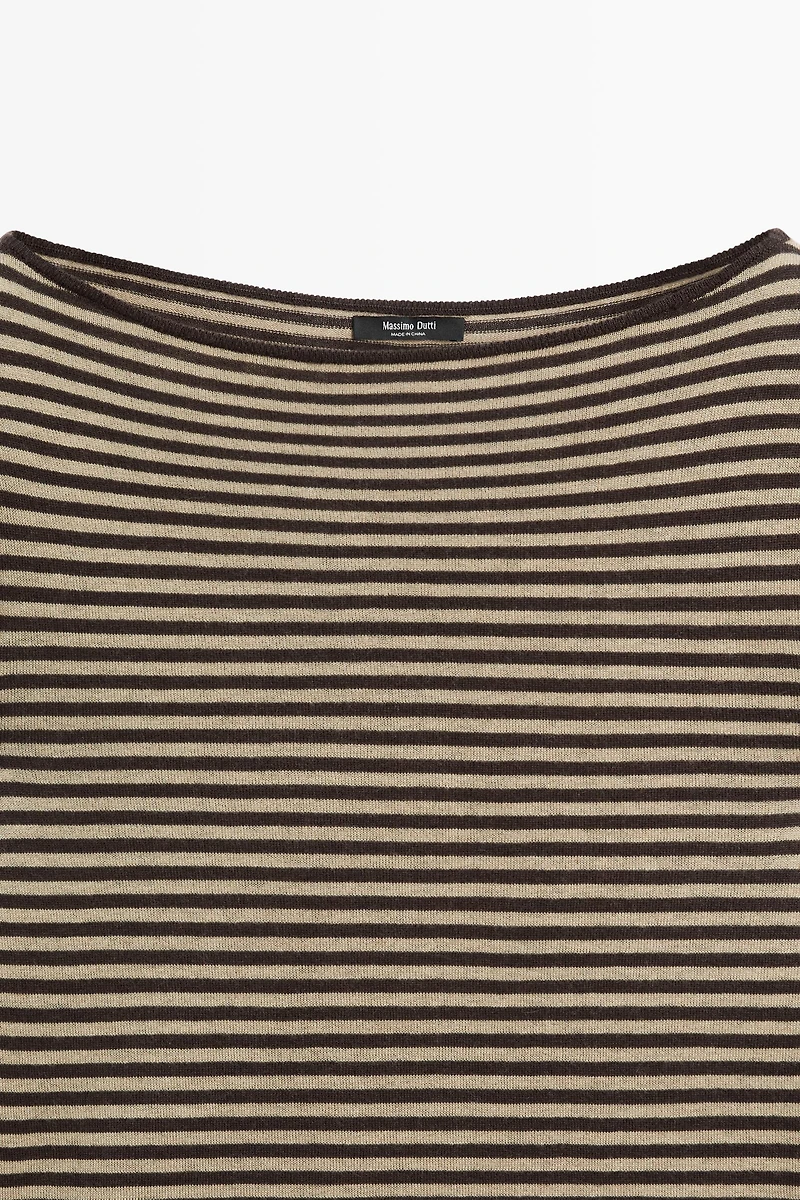 Striped wool-blend knit sweater