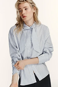 STRIPED POPLIN SHIRT WITH SCARF DETAIL