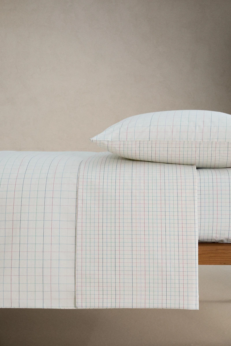 KIDS' CHECKED COTTON DUVET COVER