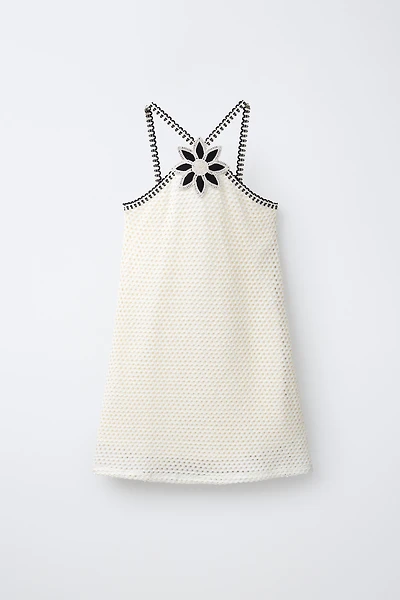 FLORAL CROCHET KNIT DRESS