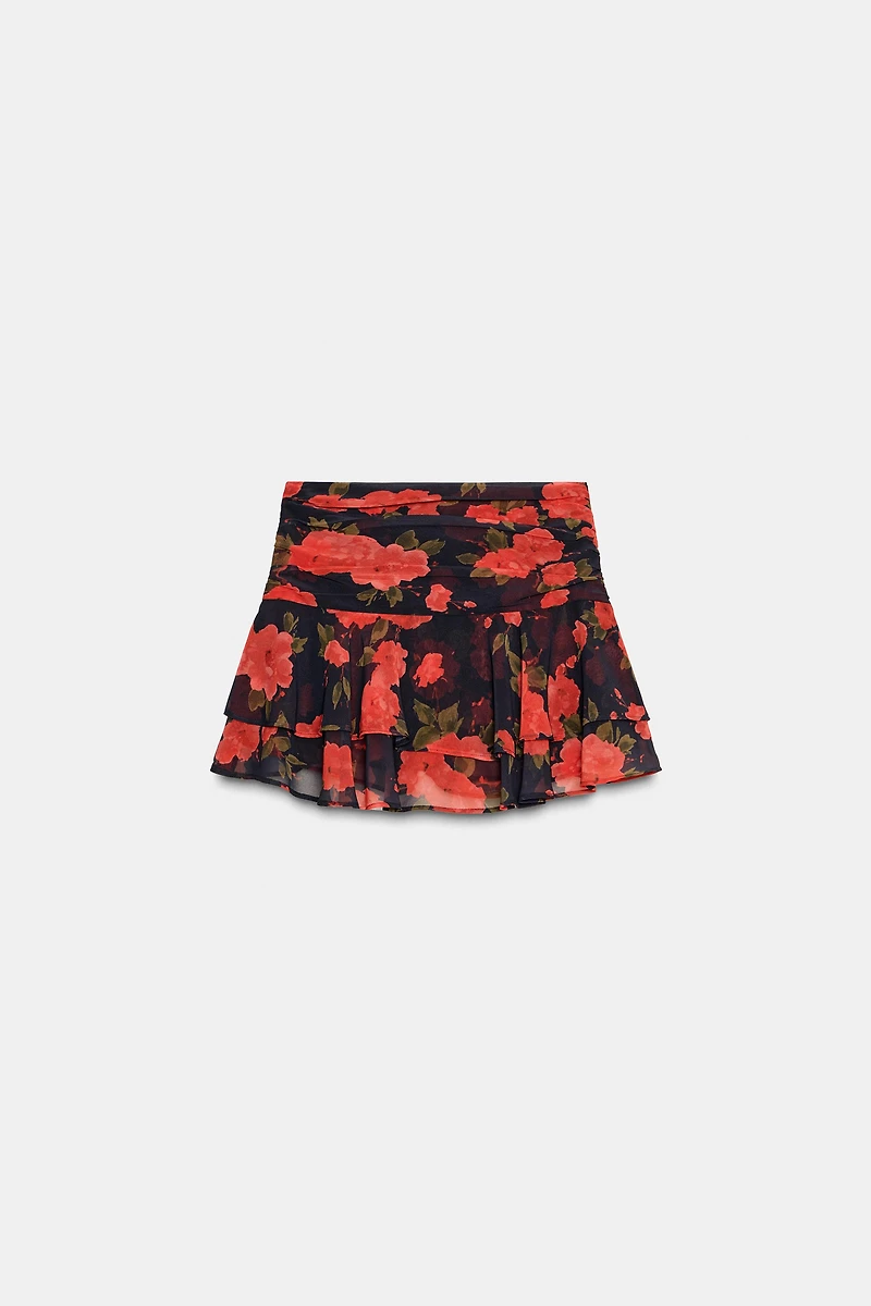 RUFFLED FLORAL PRINT SKORT