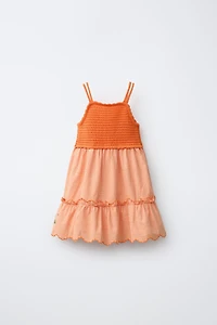COMBINATION KNIT DRESS WITH EMBROIDERED GINGHAM FLOWERS