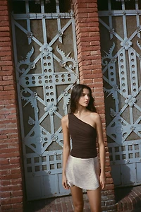 ASYMMETRIC DRAPED TULLE BODYSUIT