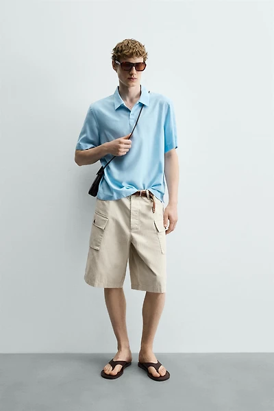 FLOWY VISCOSE BLEND POLO SHIRT
