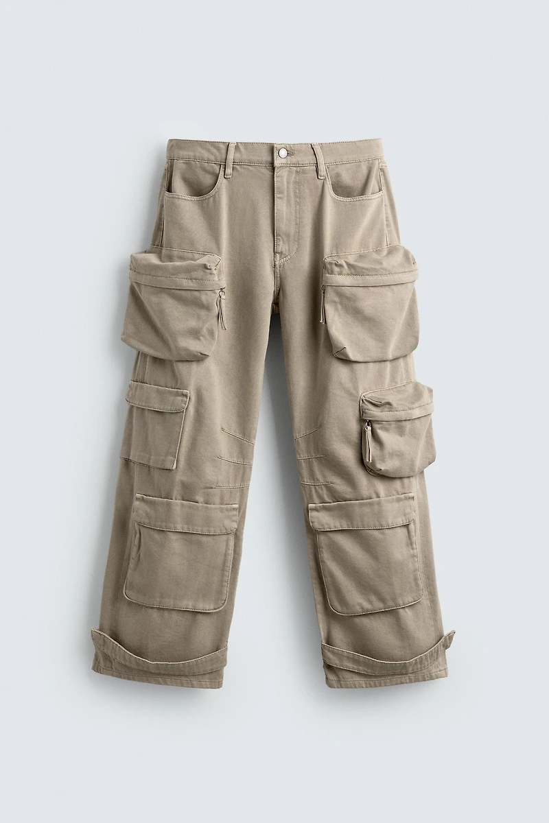 DENIM CARGO PANTS WITH POCKETS
