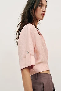 CROPPED LINEN BLEND SHIRT