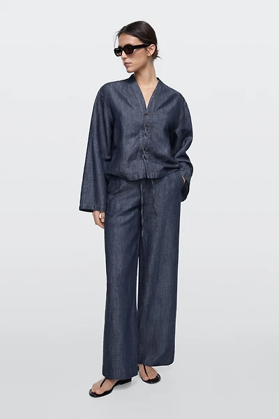 Pantalon wide leg en jean avec lin total look