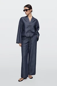 Pantalon wide leg en jean avec lin total look