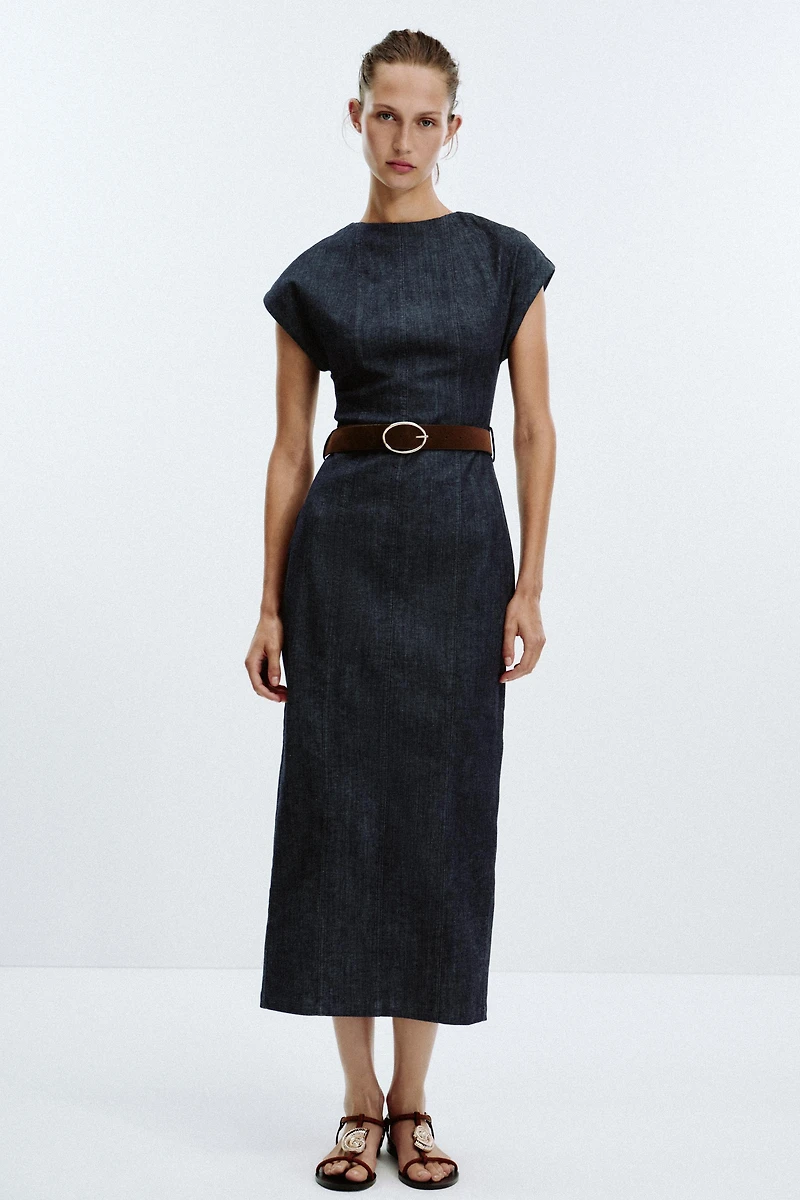 BELTED FITTED MIDI DRESS