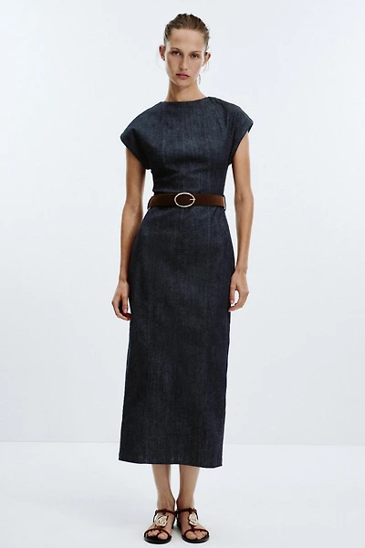 BELTED FITTED MIDI DRESS
