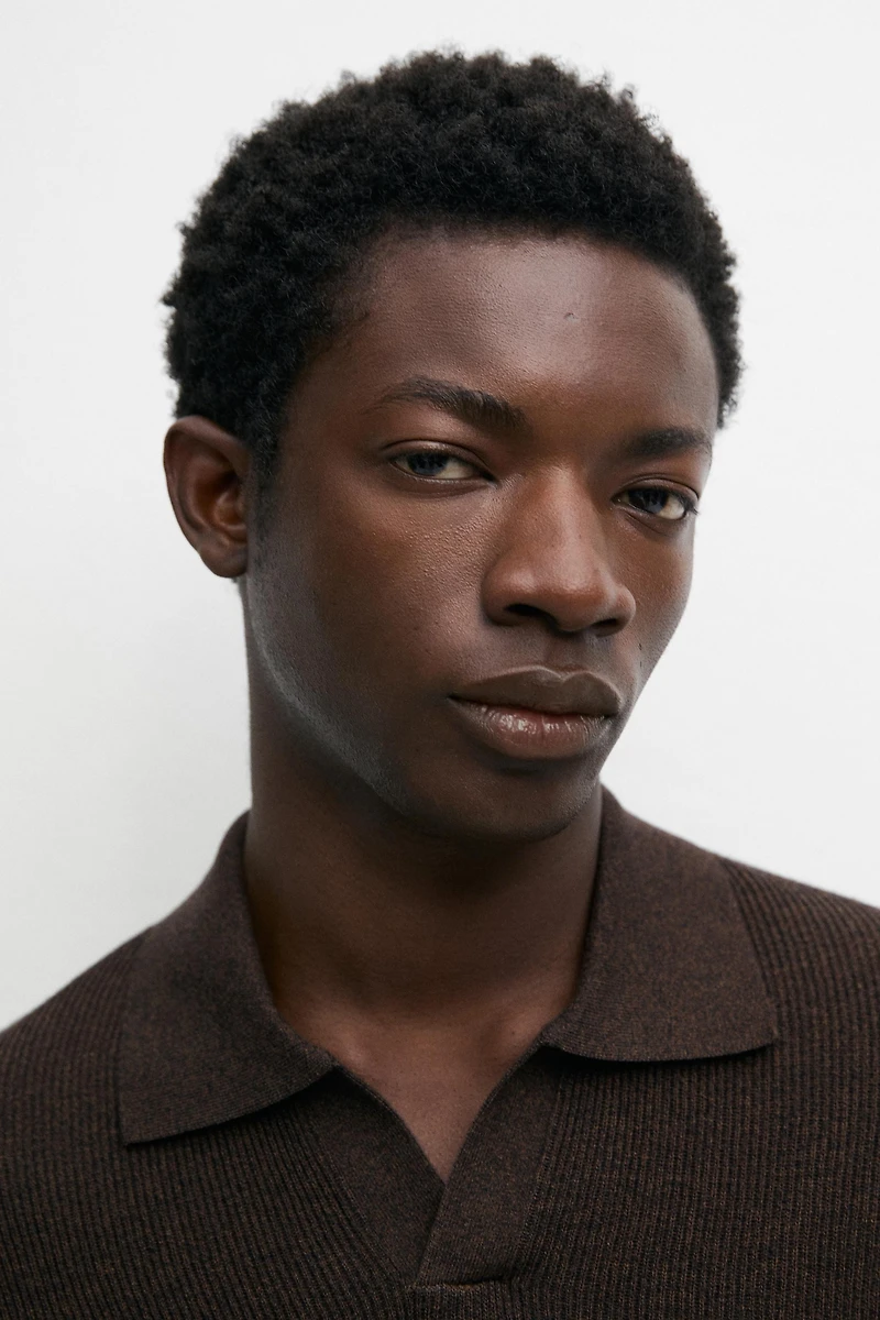 Cotton blend knit polo sweater