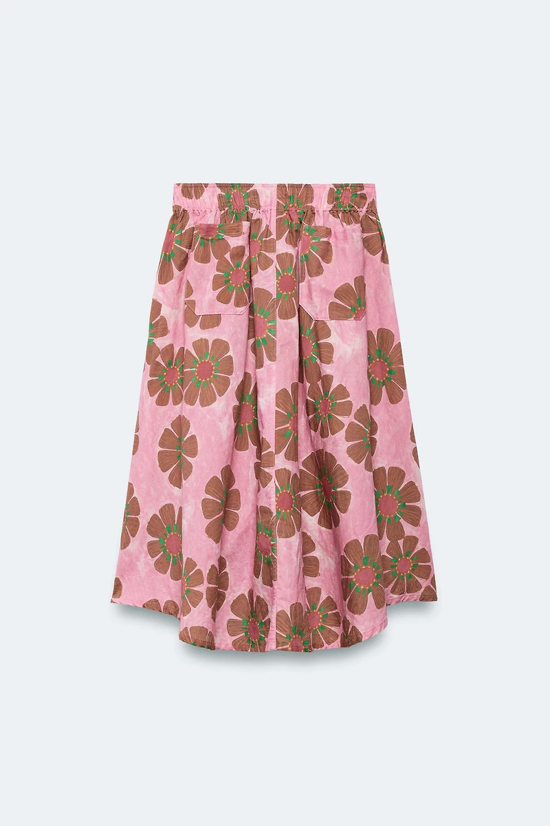 LIMITED EDITION FLORAL LINEN BLEND MIDI SKIRT