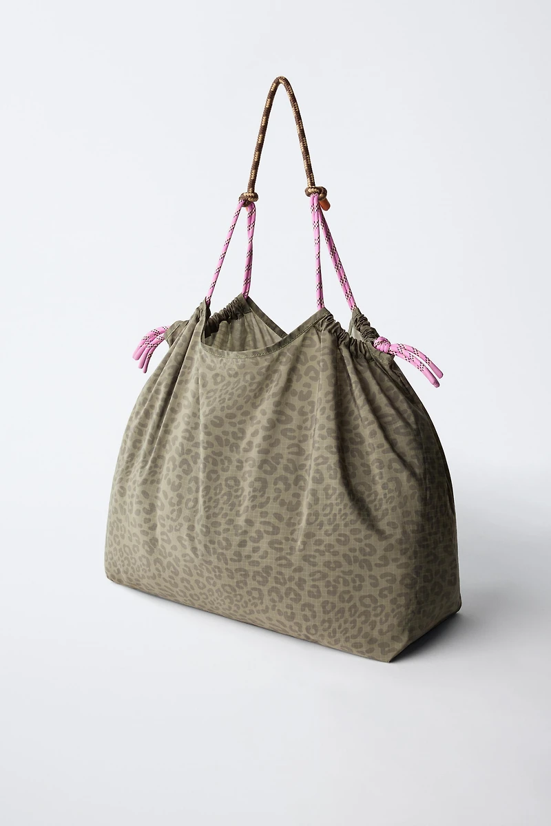 ANIMAL PRINT NYLON SHOPPER BAG