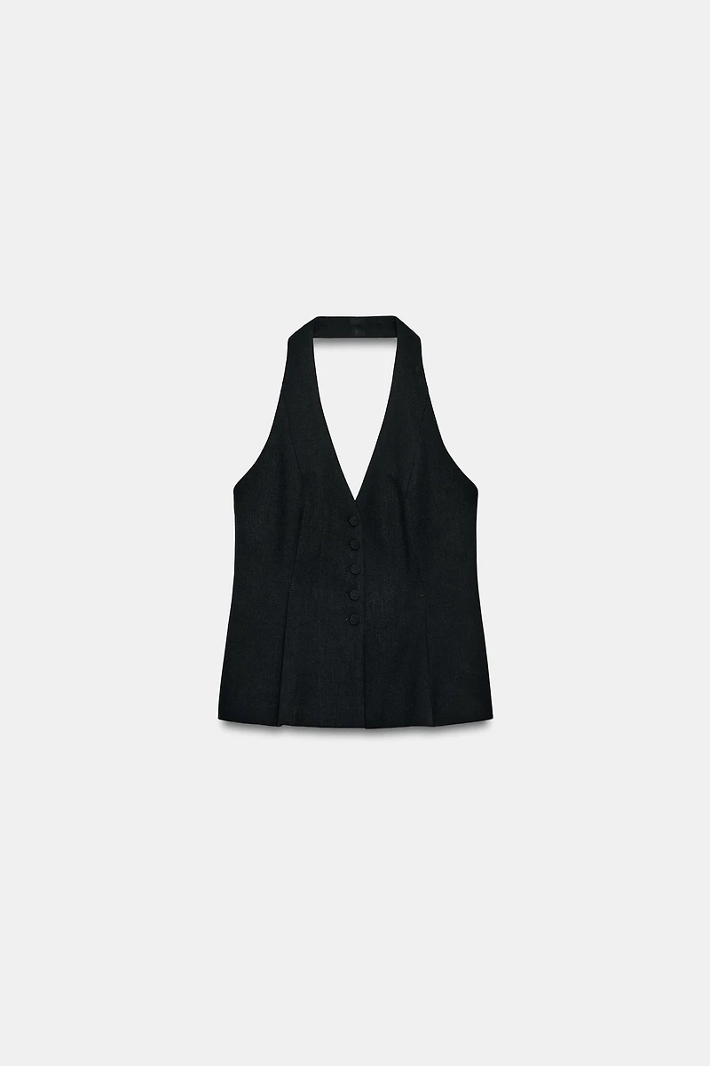 COVERED BUTTON HALTER VEST TOP