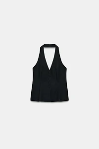 COVERED BUTTON HALTER VEST TOP