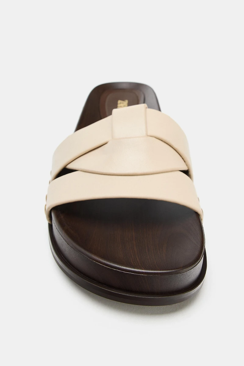 CROSSOVER FLAT LEATHER SANDALS